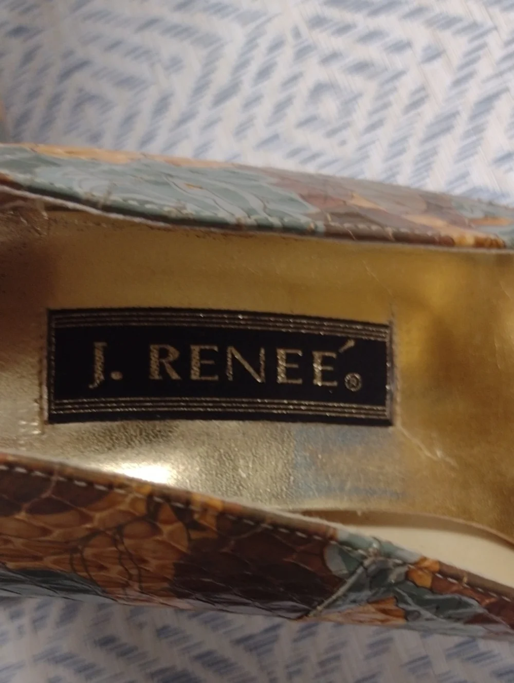 J.Renee Floral Snakeskin Peep-Toe Heels in Brown and Green